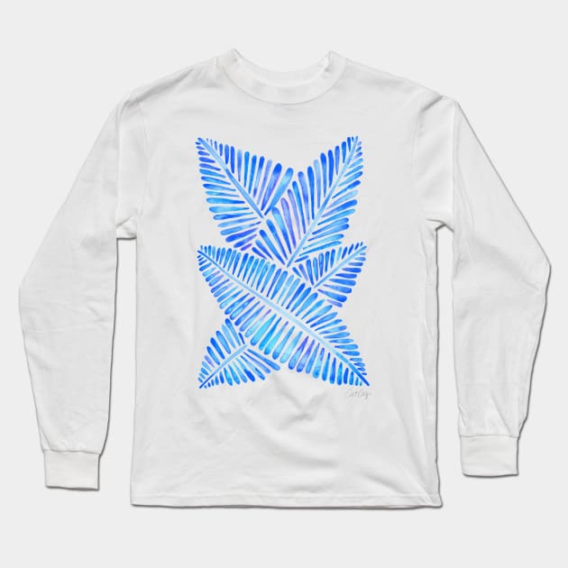 Blue Banana Leaves Long Sleeve T-Shirt by CatCoq